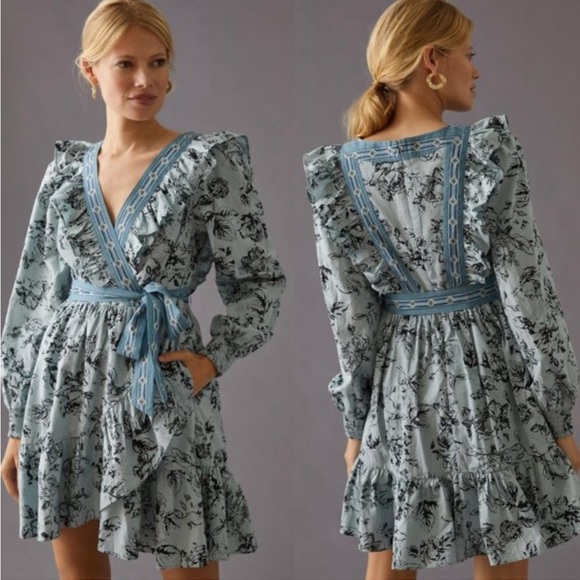 Anthropologie Dresses & Skirts - Anthropologie wrap ruffle mini dress size XL worn once.